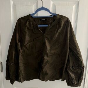 Madewell Olive Green long sleeve top with embroidery